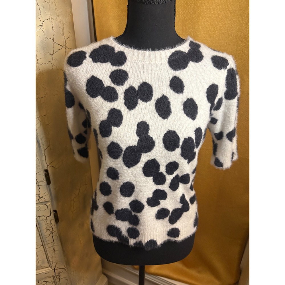 Rachel Zoe Womens Small Polka Dot Eyelash Knit Short Sleeve Sweater Chic Sz S - Picture 2 of 8